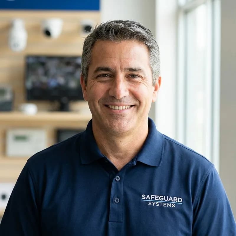 Security equipment dealer smiling at a tablet after Memox AI captured a commercial RFP overnight