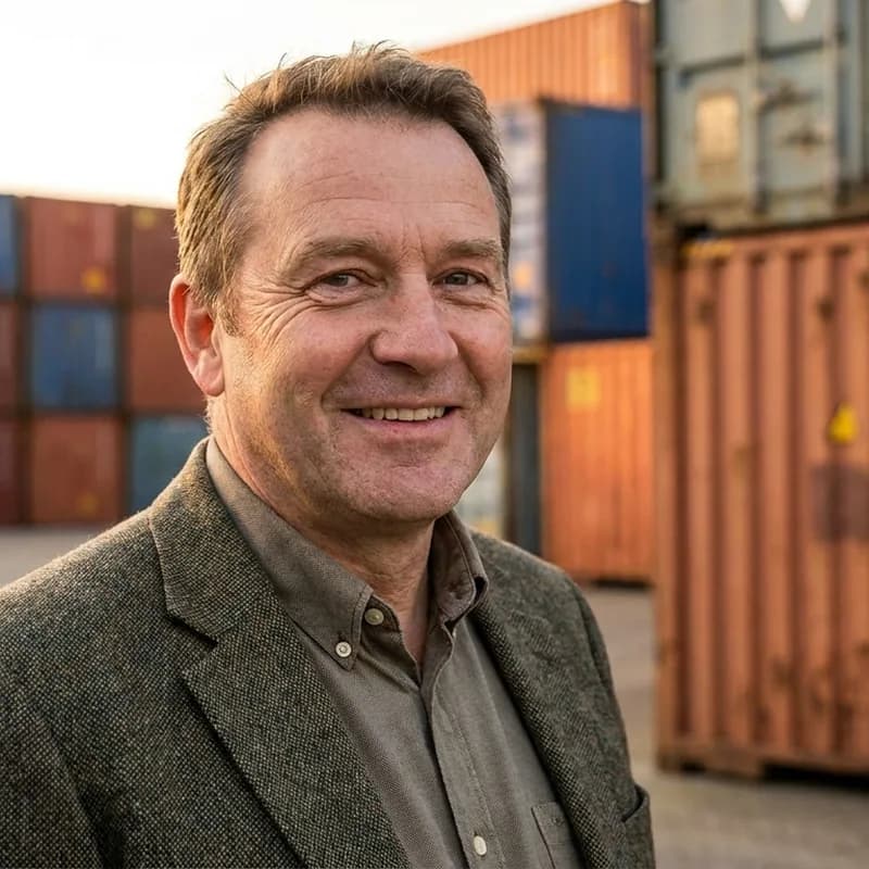 Container dealer in Germany reviewing a customer inquiry answered by Memox AI at his desk